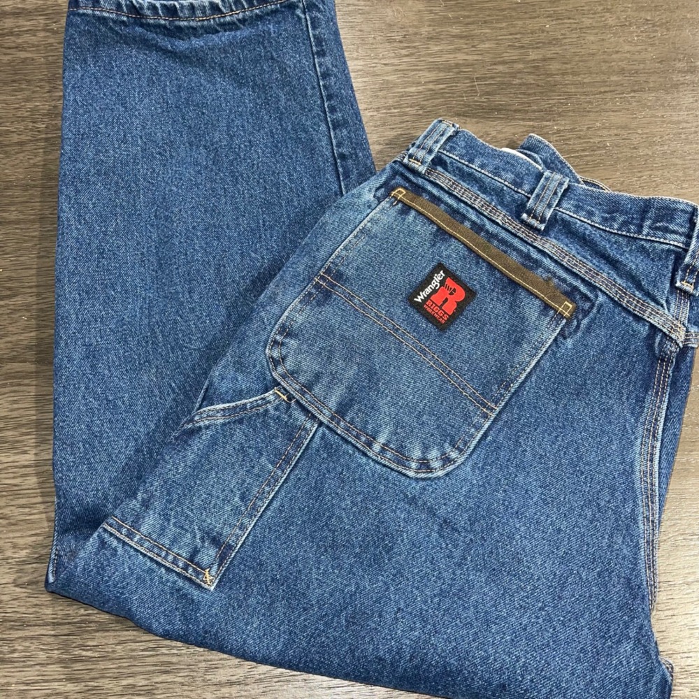Wrangler Mens 38x30 Blue Carpenter Jeans Riggs Workwear Denim Utility Pants